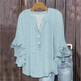 thumbnail image 2 of T Shirts For Women Womens Tops V Neck Tie Button Hollow Fabric Ruffled Sleeves Loose Casual Breathable Short Sleeves, 2 of 5