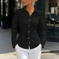 thumbnail image 3 of TKLPEHG Women's Slim Collared Long Sleeve Button Dress Shirts Fitted Curved Hem Office Blouses Solid Color Formal Work Tops for Business Daily Outfits (Black,XL), 3 of 7