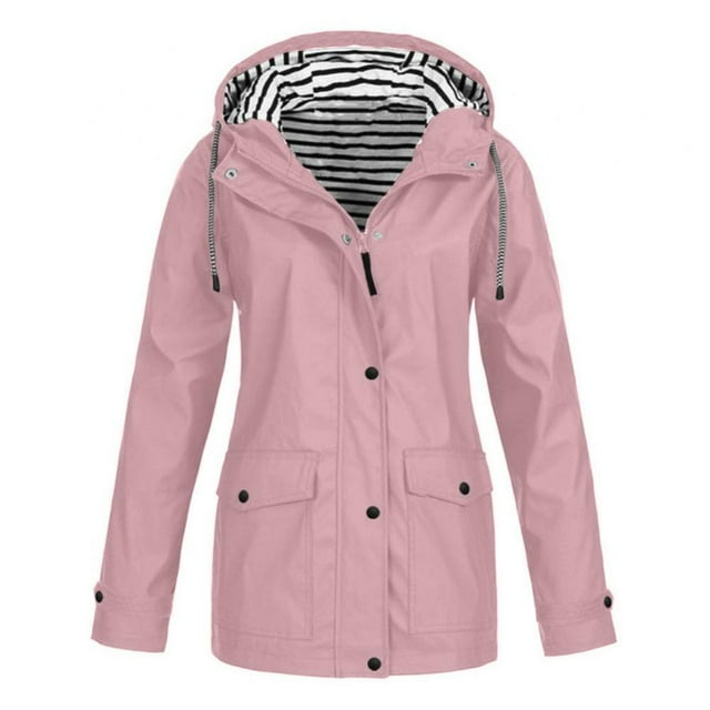 Veste à Doublure Rayée pour Femmes, Extérieur, Cordon de Serrage, Randonnée, Imperméable, Manteau d'Hiver Chaud à Capuche, Manteau de Sport