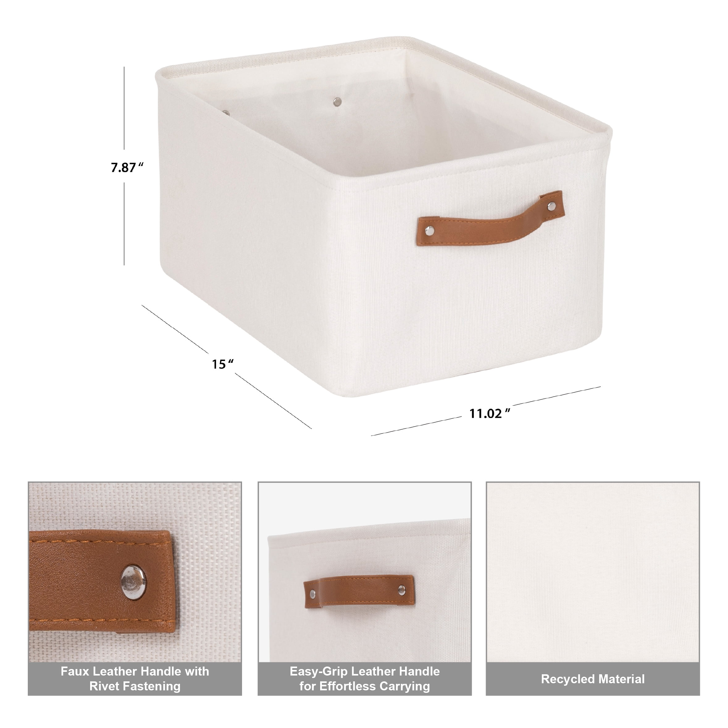 (4 pack) Mainstays Natural Canvas Fabric Decorative Storage Basket with Handles, 15 in x 8 in x 11 in