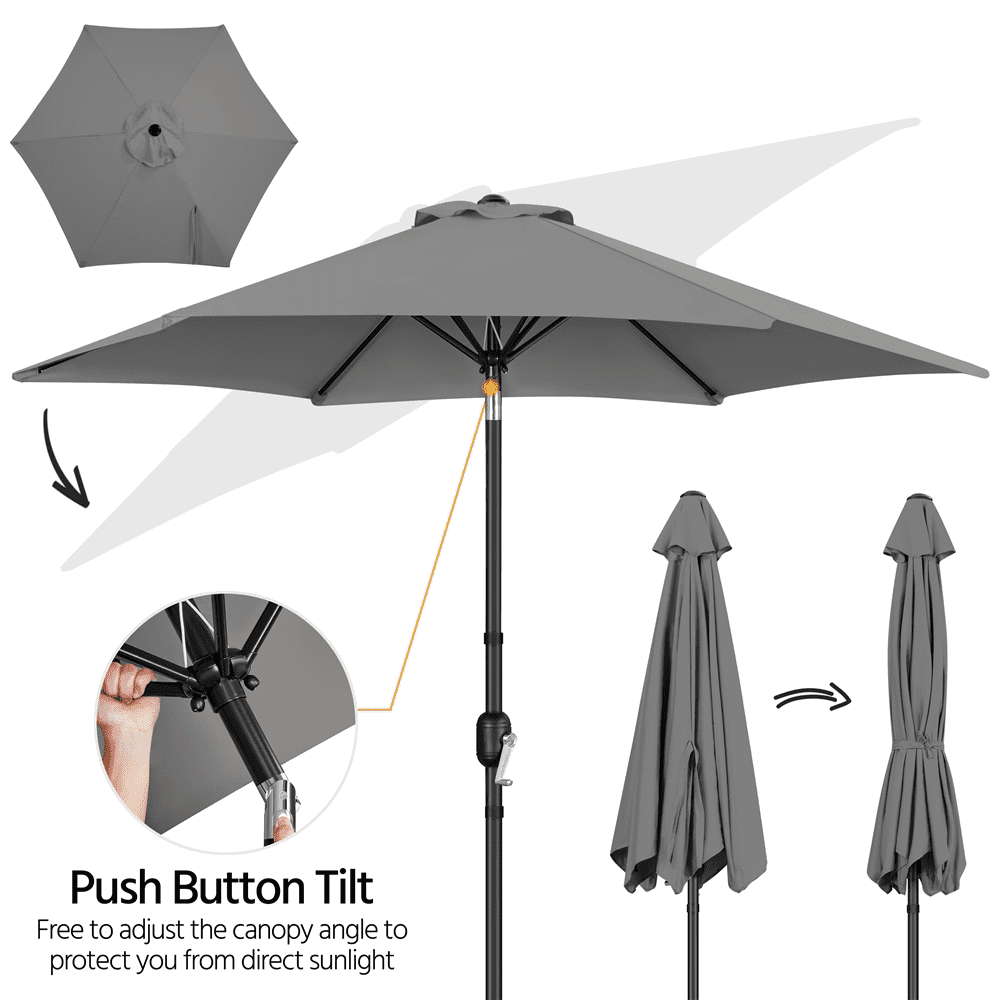 Renwick 9 Ft Outdoor Patio Umbrella with Push Button Tilt and Crank, Gray