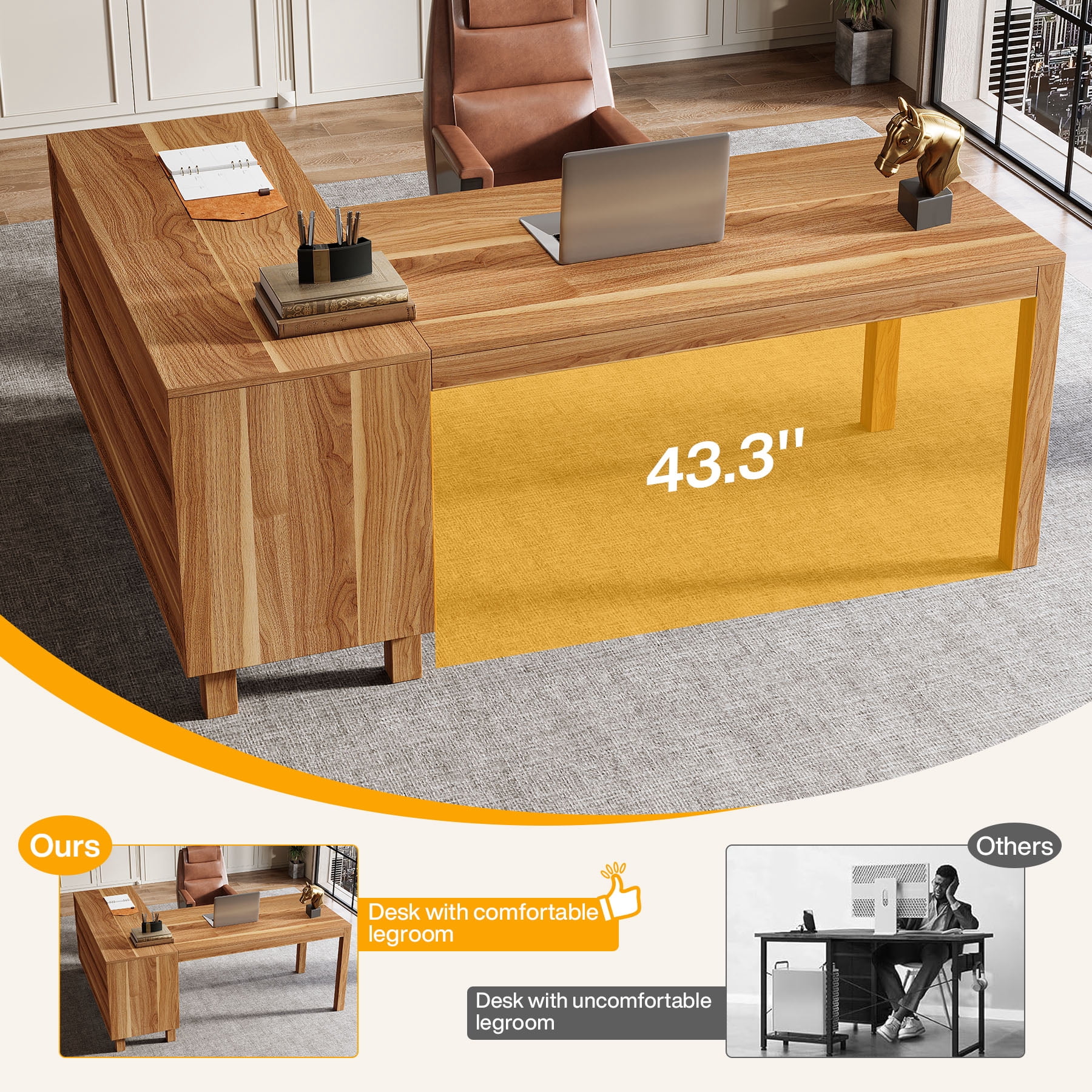 Tribesigns L Shaped Desk with Storage Cabinet, 59-Inch Corner Computer Desk, Home Office Desk with Storage Shelves, Corner Desk for Gaming, Writing, Working, Study, Easy to Assemble (Brown)