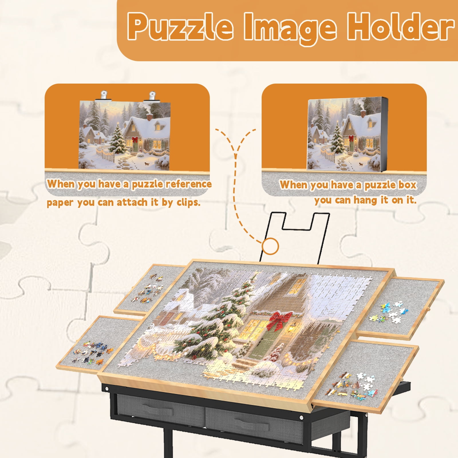 Jigsaw Puzzle Table 1500 Pieces with Drawer and Legs, Five Tilt Angle Adjustable, Portable Puzzle Table for Adults with Protective Cover, Natural Wood