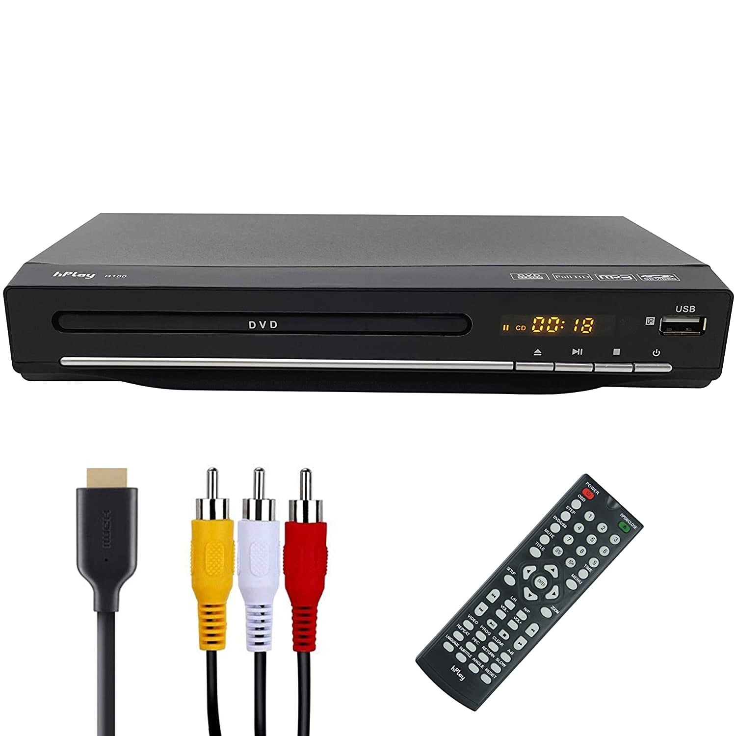 hPlay Compact Desktop DVD Media Player for TV, Free, HDMI & RCA Output, USB Port, Built in PAL/NTSC, RCA(AV) Cable, HDMI Cable Included, Top Metal Casing for Durability - Walmart.com