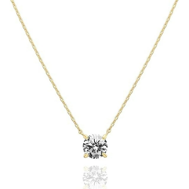 Delicado collar de oro para mujer: gargantilla con solitario de circonita cúbica de 1,5 quilates bañada en oro de 18 quilates, elegante joya para el día a día.