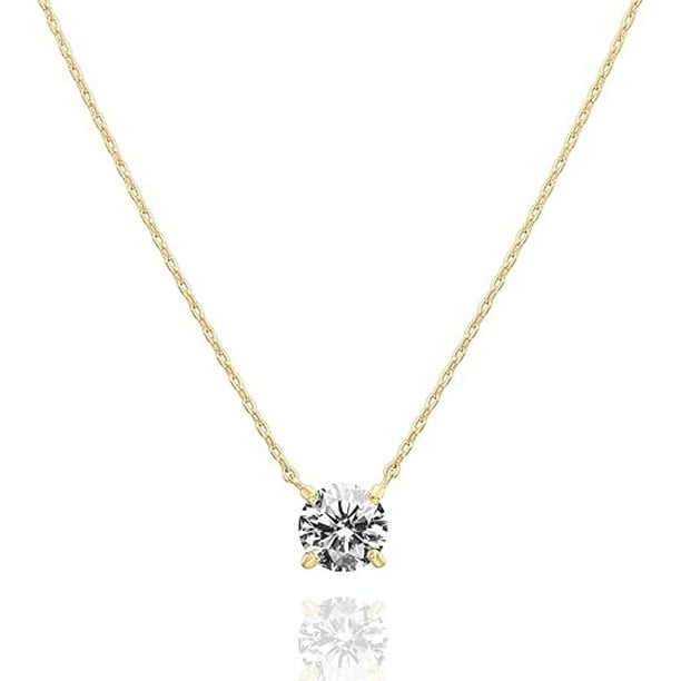 Collar para mujer chapado en oro de 18 quilates: delicado collar solitario con circonita cúbica de 1,5 quilates y colgante de cristal.