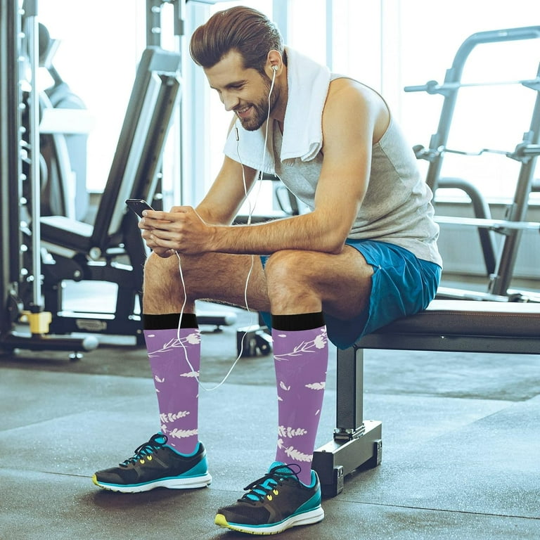 Coolnut Lavender Compression Socks 1 Pack Women Men Long Stocking 20 30mmHg Travel Knee High Stockings for Athletic Sports Running Cycling Nursing