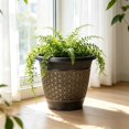 thumbnail image 7 of 12" Planter Pot with Saucer, Thickened Plastic Anti-Aging Flower Pot with Drainage Holes, Woven Texture, Plant Pot for Indoor And Outdoor Plants, Balcony, Garden,Golden,B, 7 of 7