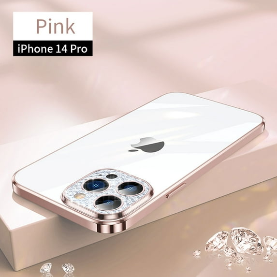 ELEHOLD Ultra-thin Plating Clear Glass Case for iPhone 14 Pro 6.1"2022,with Shockproof Anti-scratch Crystal-clear Back Ultra-thin Lightweight Case Cover, Pink