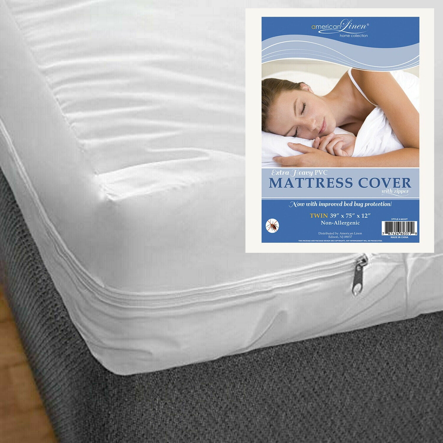 Full Size Mattress Cover Fabric Waterproof Zipper Protects Against Bed Bugs 