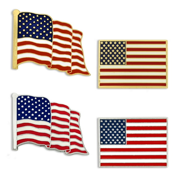 PinMart's 4 Pack Made in The USA American Flag Enamel Lapel Pins - 4 Piece Pin Set for Men and Women, Teens and Adults