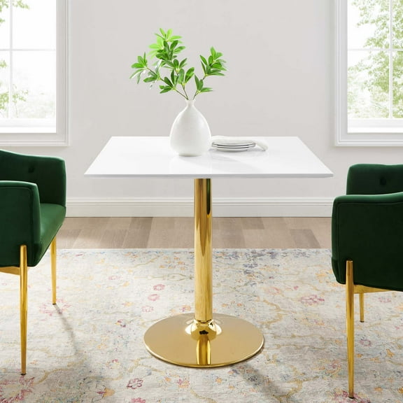 Modway Verne 35" Square Dining Table in Gold White