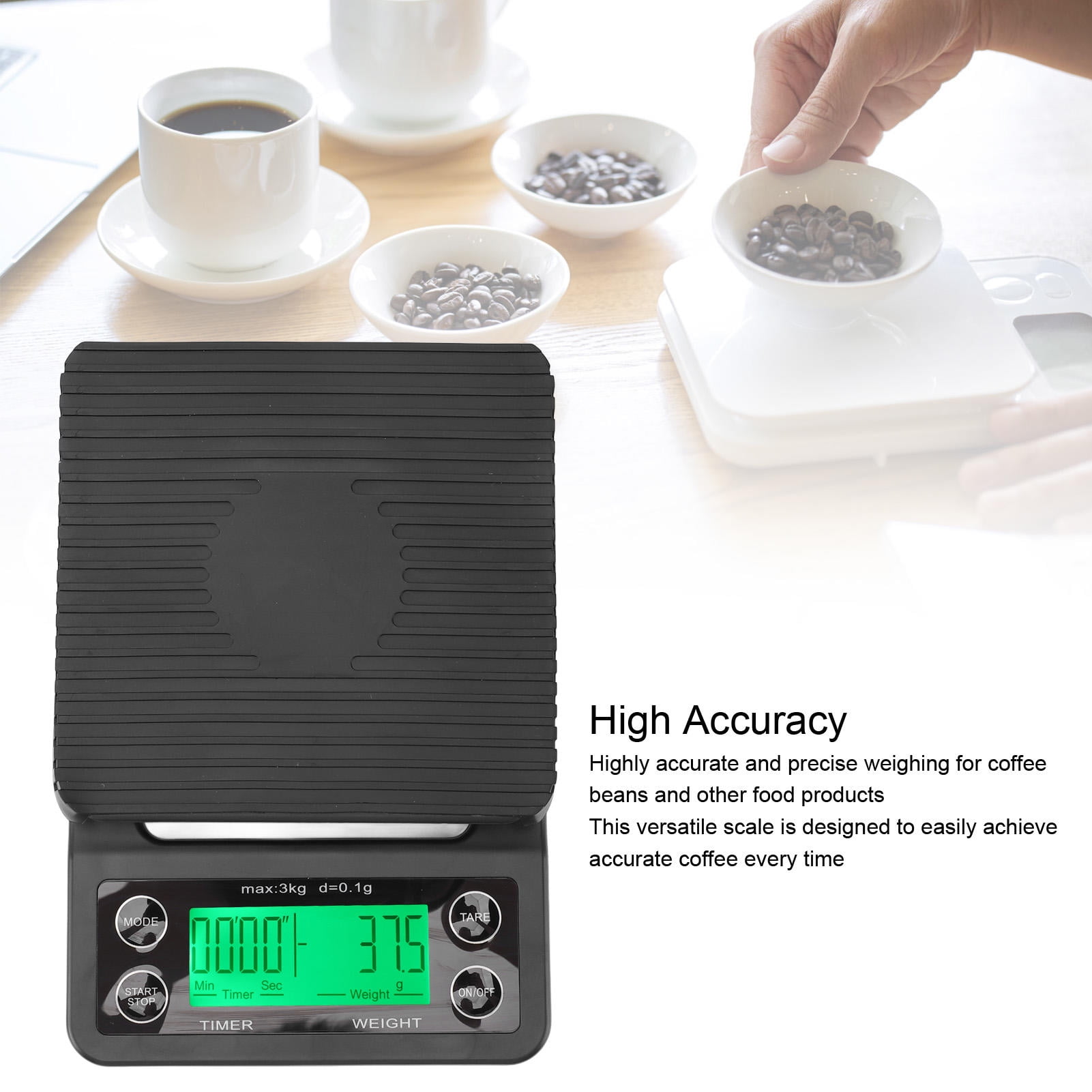 BIMZUC Digital Coffee Scale with Timer, Waterproof Silicone Mat, High‑Accuracy Kitchen Food Scale, Tare Function, Portable & Versatile