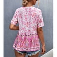 thumbnail image 4 of Blusa de manga corta con escote en V y estampado floral de verano con cinturón, transpirable y cómoda para mujer, rosa XL, 4 of 6