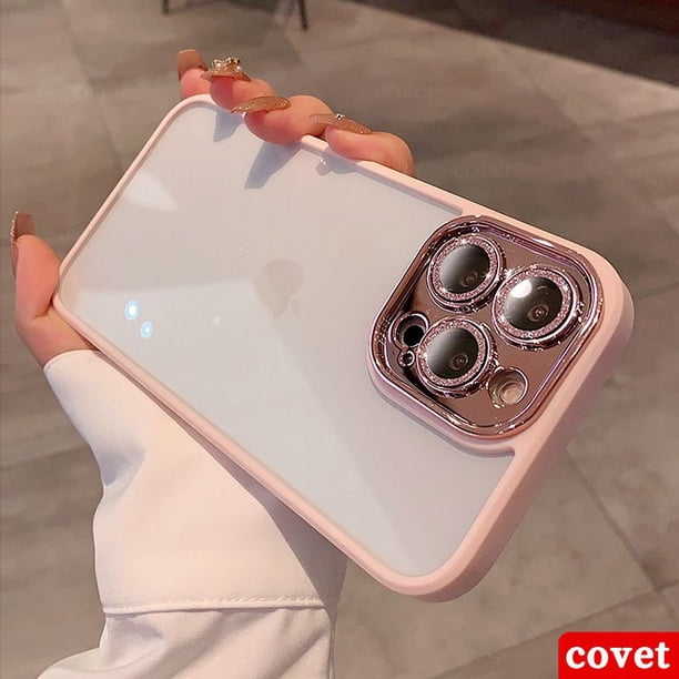 COVET Fundas TPU Plateado Acrílico Transparente Viene Con Un Brillo Integrado Lente De La Cámara protector Caso Para Case Funda Para iPhone 14 13 12 11 Pro Max 14 Plus