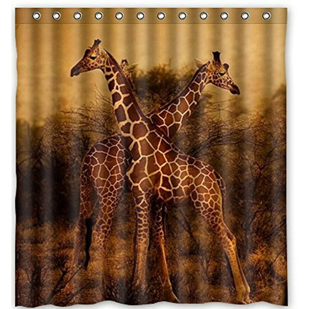HelloDecor Giraffe Shower Curtain Polyester Fabric Bathroom Decorative