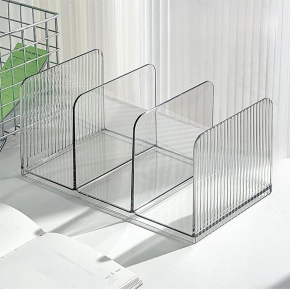 Kadlawus Acrylic Desktop Organizer, 3 Slot Clear File Rack, Space Saving Storage Stand for Office Desk, Teen Study Table, Books, Magazines, Documents