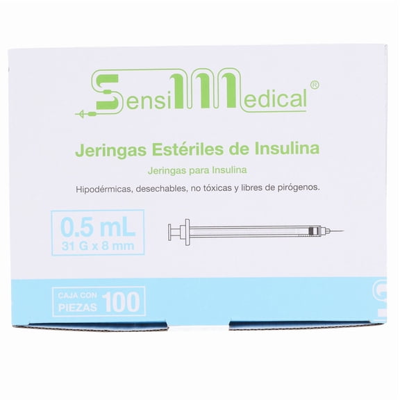 Sensimedical Jeringa para Insulina 0.5 ml con Aguja 31G x 8 mm, Caja con 100 Piezas