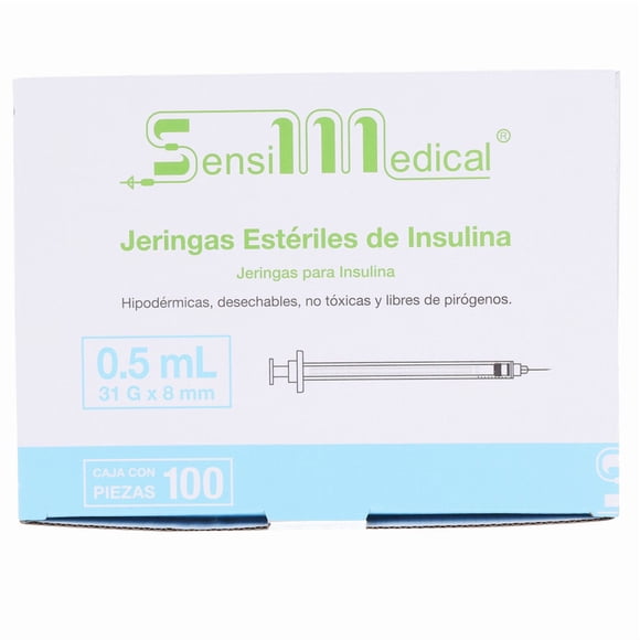 Sensimedical Jeringa para Insulina 0.5 ml con Aguja 31G x 8 mm, Caja con 100 Piezas