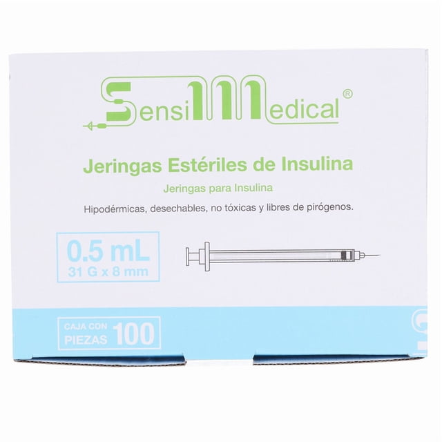 Sensimedical Jeringa para Insulina 0.5 ml con Aguja 31G x 8 mm, Caja con 100 Piezas