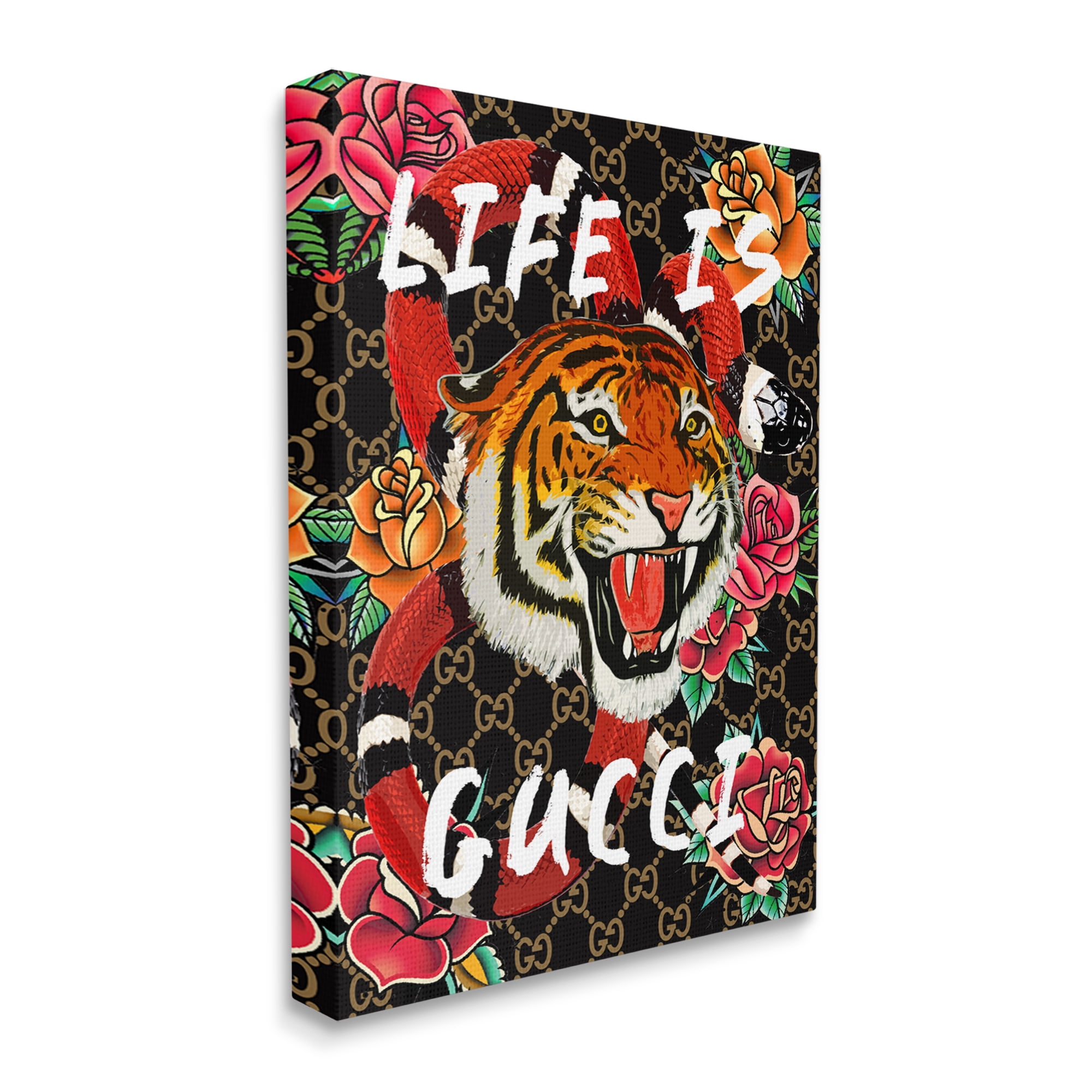 Stupell Industries Tiger & Roses Phrase Animals & Insects Painting Gallery Wrapped Canvas Print Wall Art, 30 x 40