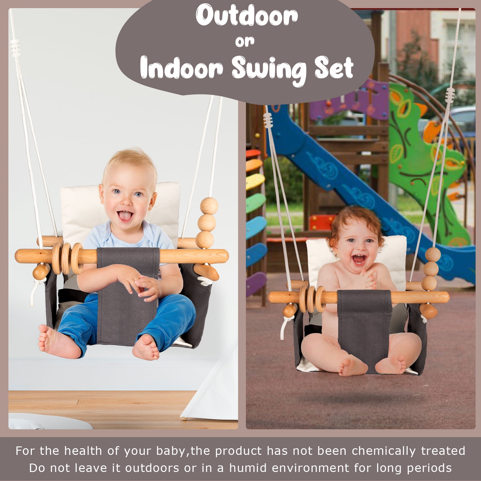 Baby Swing Outdoor Indoor Toddler Swing Seat with Safety Belt, Canvas Hanging Swings Outside Tree Swing Great Gift for Baby Boys Girls Kids Lovers