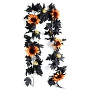 Artificial Autumn Foliage Garland 5.9 ft Fall Maple Garland with Sunflower Pumpkin Fake Maple Leaf Garland Decoration for Thanksgiving Dinner Fireplace Wedding Party Door Frame Décor