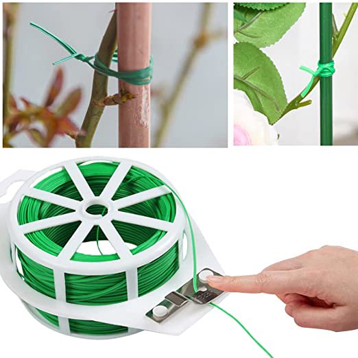 Alambre de Hierro Paquete de 2 Lazos de Jardín de Alambre Verde de 100 M Lazos de Jardín Reutilizables con Cortador de Alambre Multifuncional para Plantas Trepadoras Flores Tela de Tomate. ER