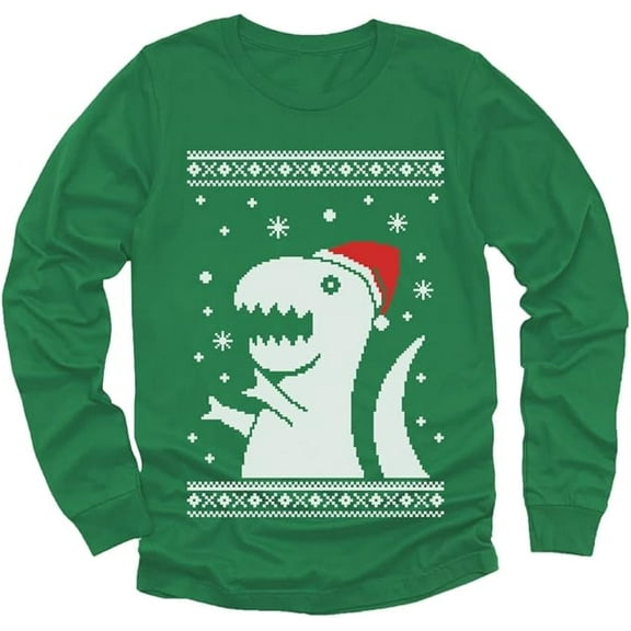 Tstars Ugly Christmas Sweater Big Trex Santa - Children Funny Youth Kids Long Sleeve T-Shirt