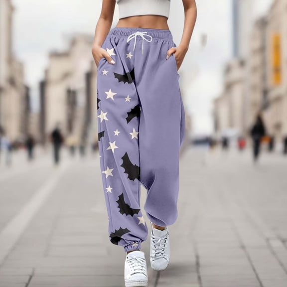 Purple Halloween Pajama Pants for Women Pj Pants Fall Loose Fit Party Costume S