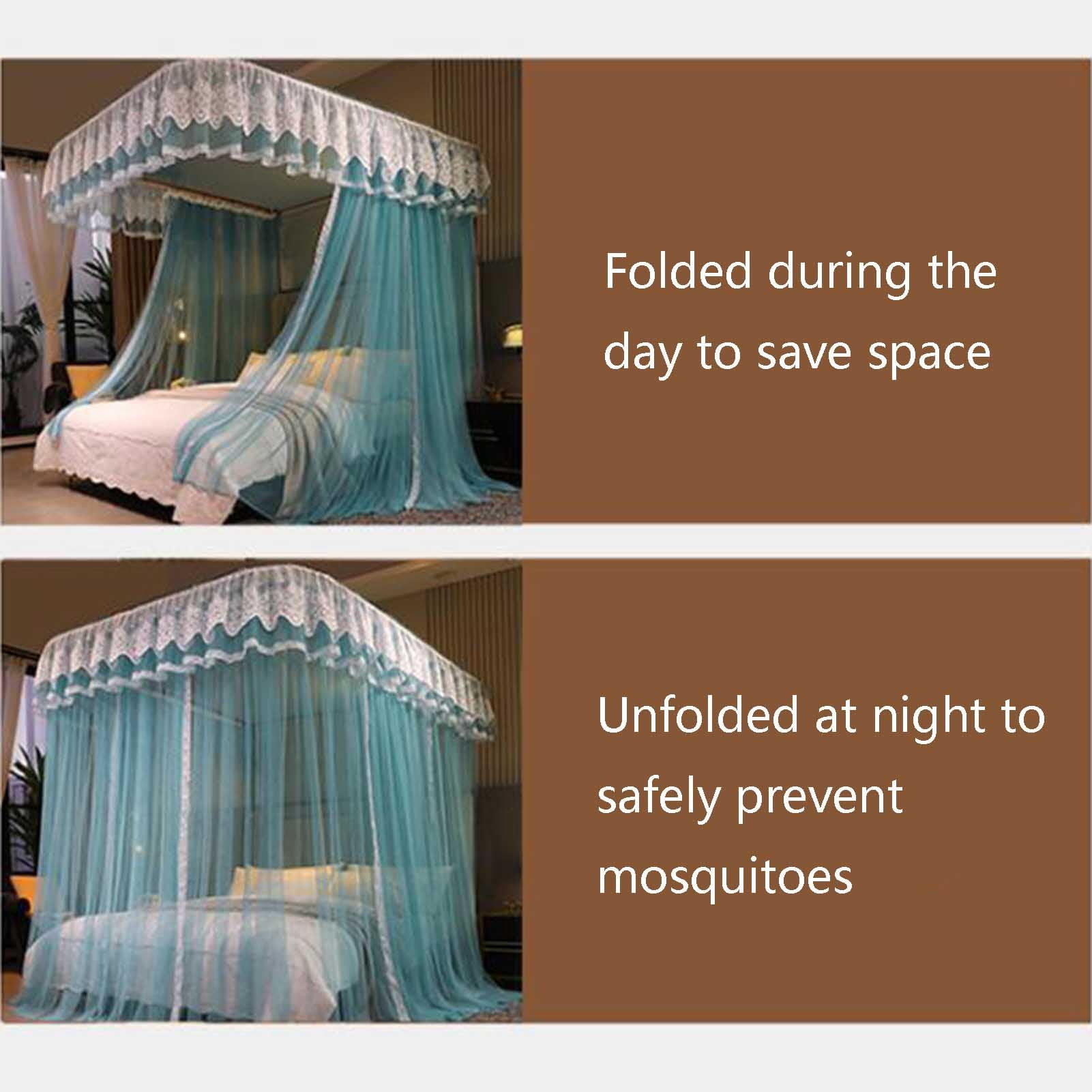 Canopy with Ruffles, U-shaped Double Tier Mosquito Net for Girls Bedroom,Bed Frame Curtain Brackets,Bedroom Decoration