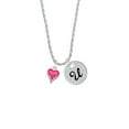 thumbnail image 2 of Delight Jewelry Silvertone Small Long Hot Pink Heart Silvertone Script Initial Disc - U - Charm Necklace, 20"+3", 2 of 4