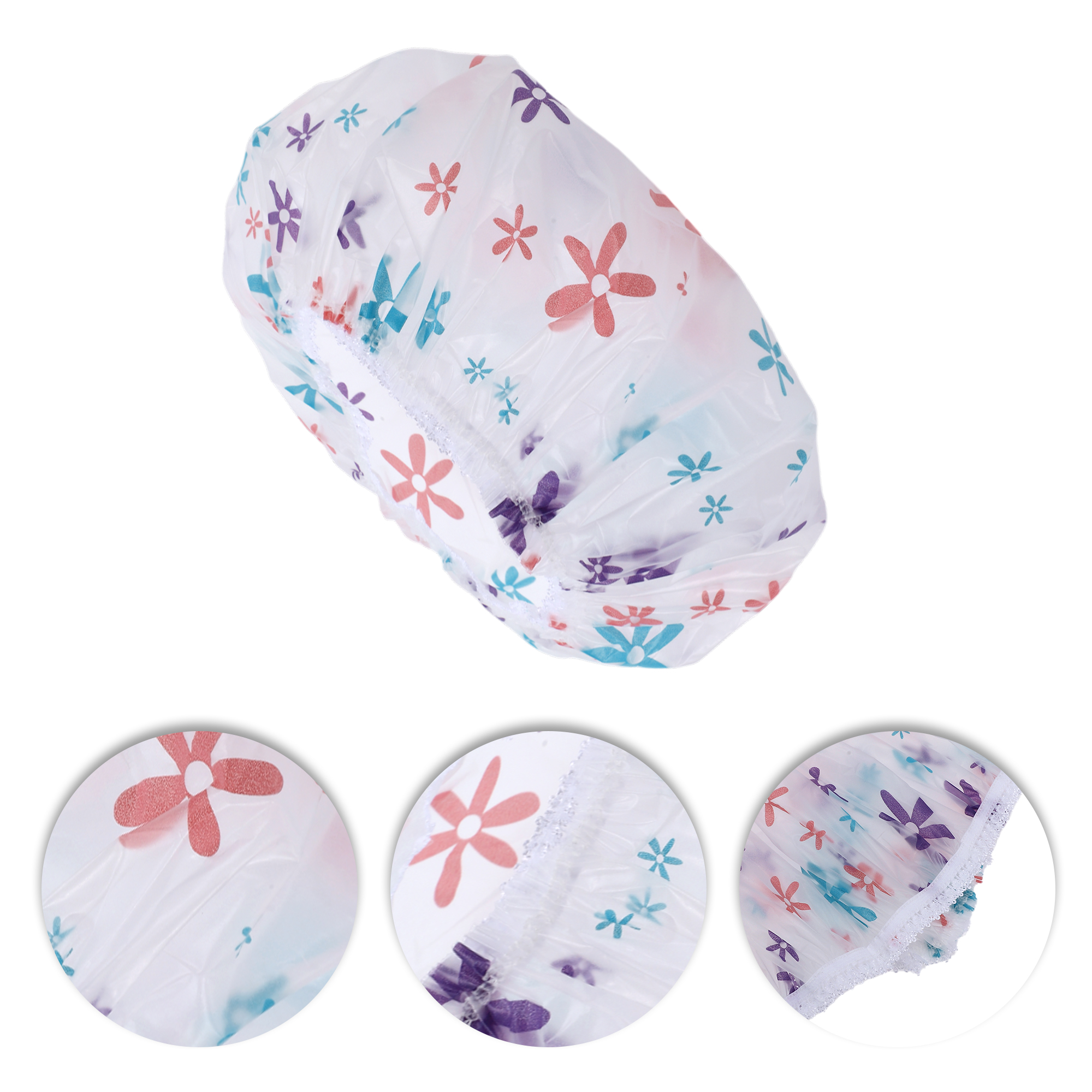 Unique Bargains Women's Floral Pattern Shower Cap Purple Blue 1 Pc
