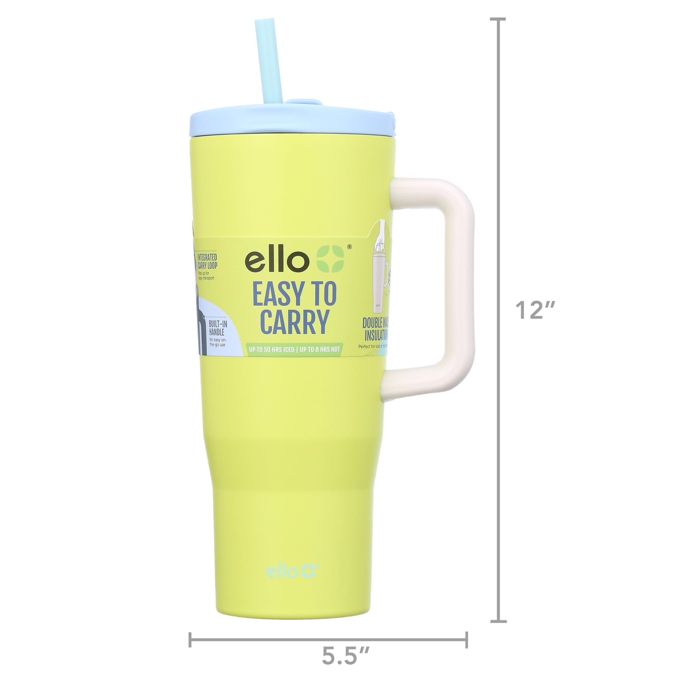 Ello Ultra Clean 40 oz Stainless Steel Tumbler with Handle, Green