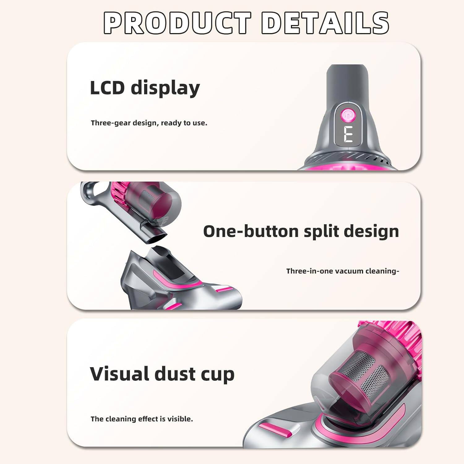 Cordless Vacuum Cleaner, 20kPa Powerful Stick Vacuum with 4 Suction Modes, 30 Mins Runtime, Lightweight & Ultra-Quiet Vacuum Cleaners for Home Hardwood Floor Low-Pile Carpet Pet Hair