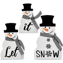 3 Christmas Snowman Wooden Table Decorations Centerpiece Block Holiday Wood White & Black Winter Snowmen Tiered Tray Tabletop Sign Decor for Office Dining Room Mantle Home Xmas Party Supplies