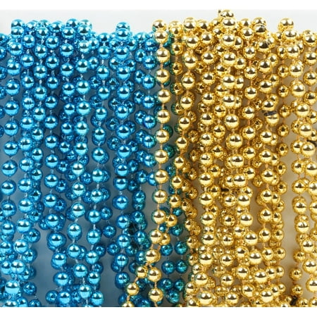 Mardi Gras Plastic Bead Necklaces Duo Shower Baptism Party Favors and Decorations, Baby Blue and Gold,