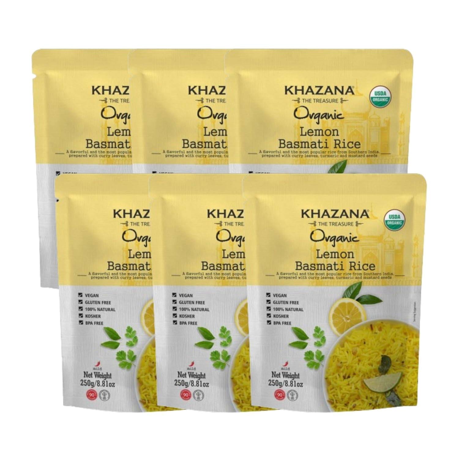(Pack Of 6) Khazana Rice Basmati Lemon Ready To Eat 8.81 Oz