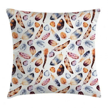 Feather House Decor Throw Pillow Cushion Cover, Hawk Peacock Tail Eagle Hummingbird Feathers in Vintage Kitsch Image, Decorative Square Accent Pillow Case, 16 X 16 Inches, Orange Blue, by Ambesonne