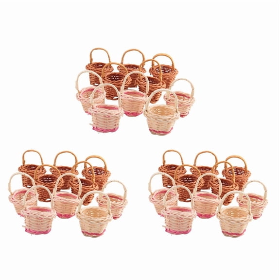 30Pcs Basket Mini Woven Baskets with Handles Plant Pots Containers Sundries Makeup Organizer for Tiny Baskets Photo Prop