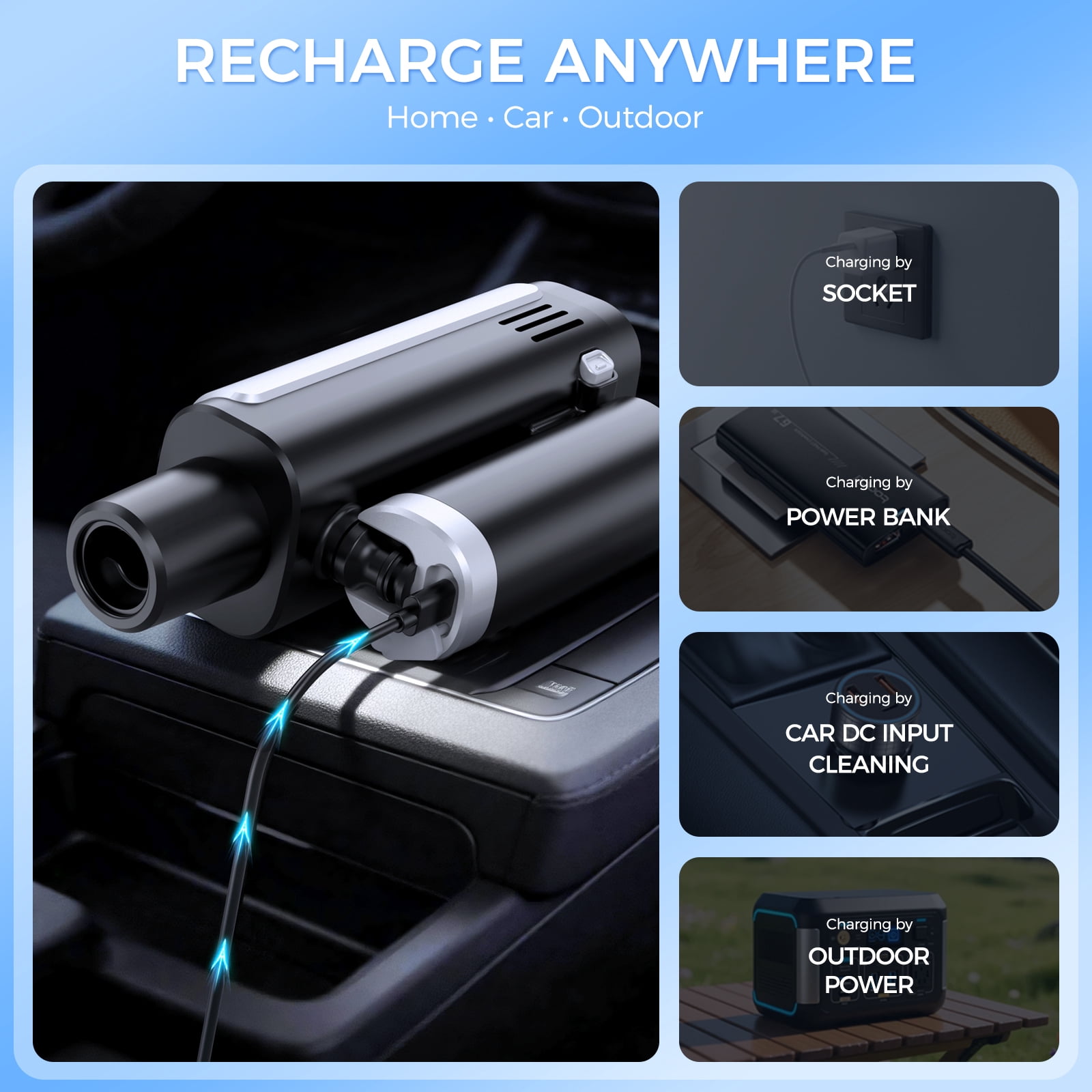 Foldable Cordless Pressure Washer, Portable Battery Power Washer with 5-in-1 Nozzle, 3 Power Levels & LCD Display, USB-C & Car DC Charging, Handheld Pressure Washer for Car, Bike, Patio & Camping