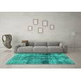 thumbnail image 3 of Ahgly Company Machine Washable Indoor Square Abstract Turquoise Blue Modern Area Rugs, 7' Square, 3 of 4