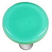Light Aqua Blue Round Glass Cabinet Knob - Aluminum Post - Handcrafted Glass Knob