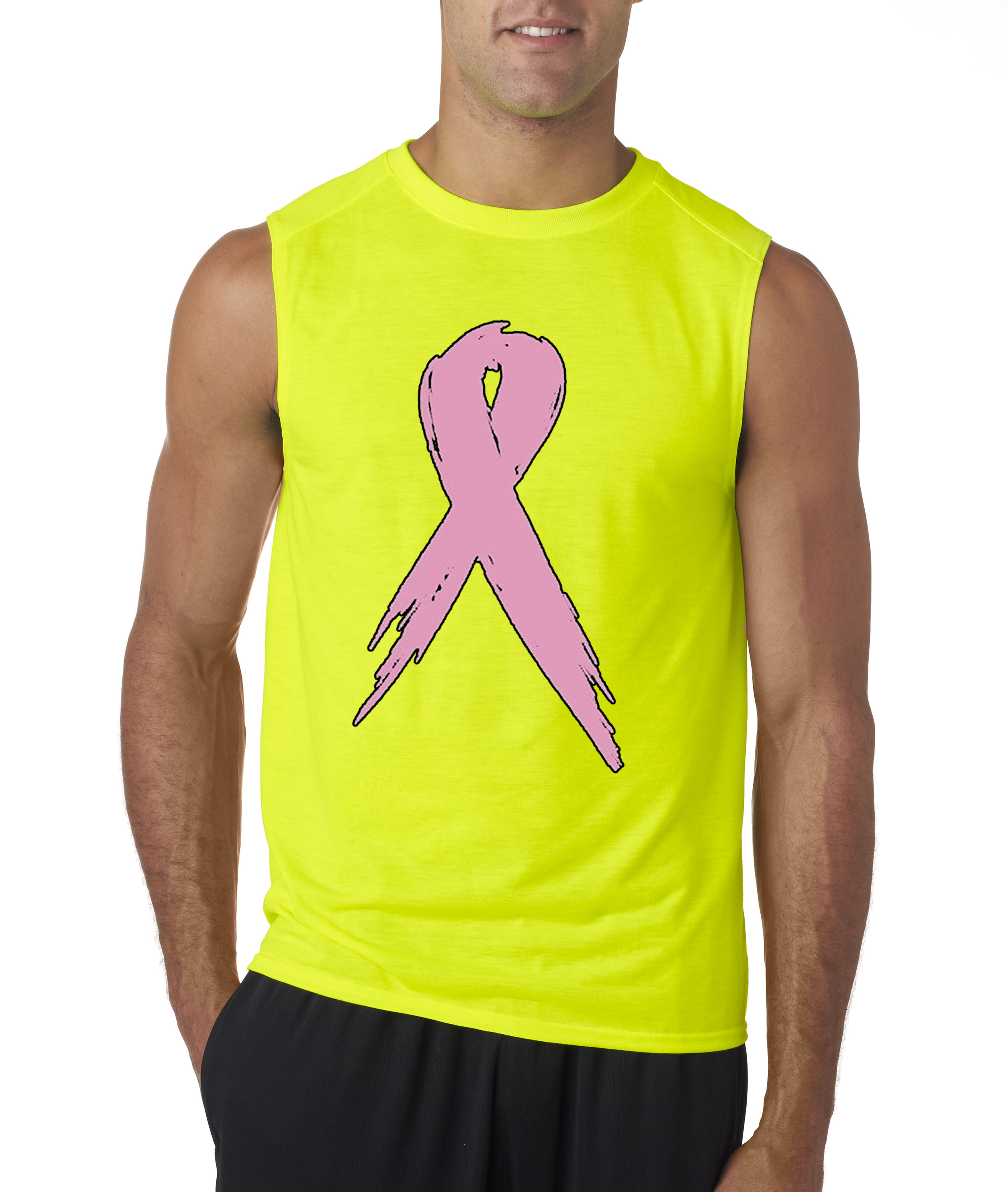 Men/'s sleeveless shirt breast cancer pink ribbon workout muscle tee tank top