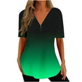thumbnail image 2 of Babysbule Womens New Arrival Summer Tops Women's Fshion Gradient Print Funny Casual Zipper Short Sleeve Tops Blouse, 2 of 5