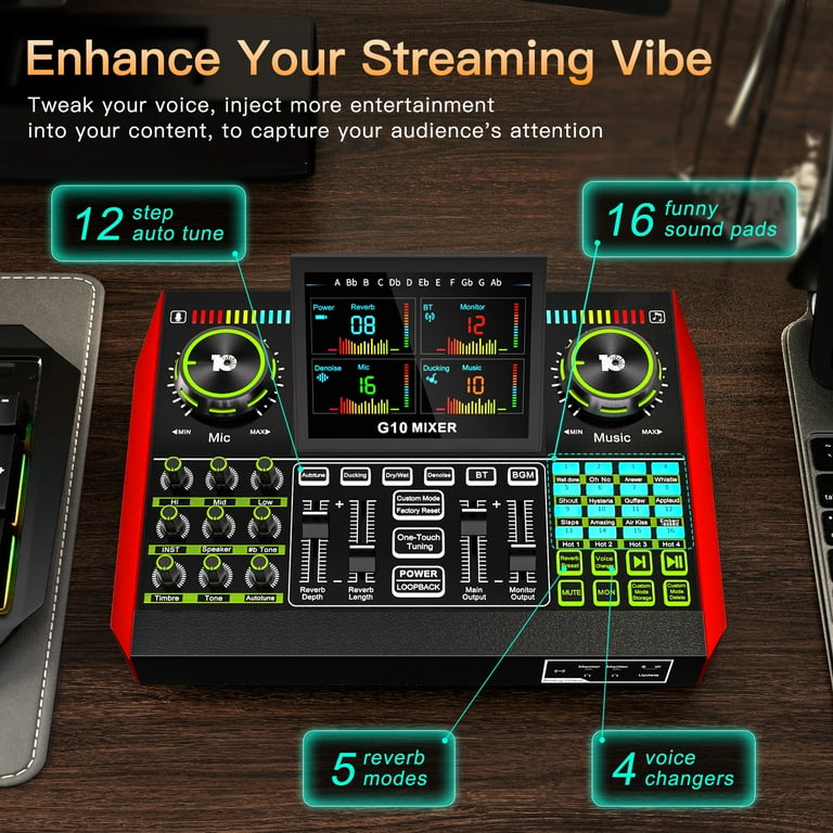 Tenlamp Podcast Microphone Kit BM800-G10 with Live Sound Card