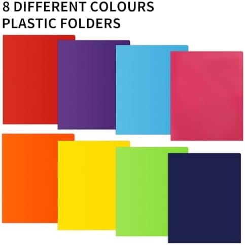 Quivanta 32pcs Plastic Folders with Pockets, Heavy Duty Folders with 4 Pockets for Office and School, Letter Size, 8 Assorted Colors