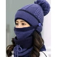 thumbnail image 3 of CoCopeaunts Fleece Lined Knit Beanie Scarf Mouth Mask Set for Girl Ski Hat Women Winter Skully Caps with Pompom, 3 of 5