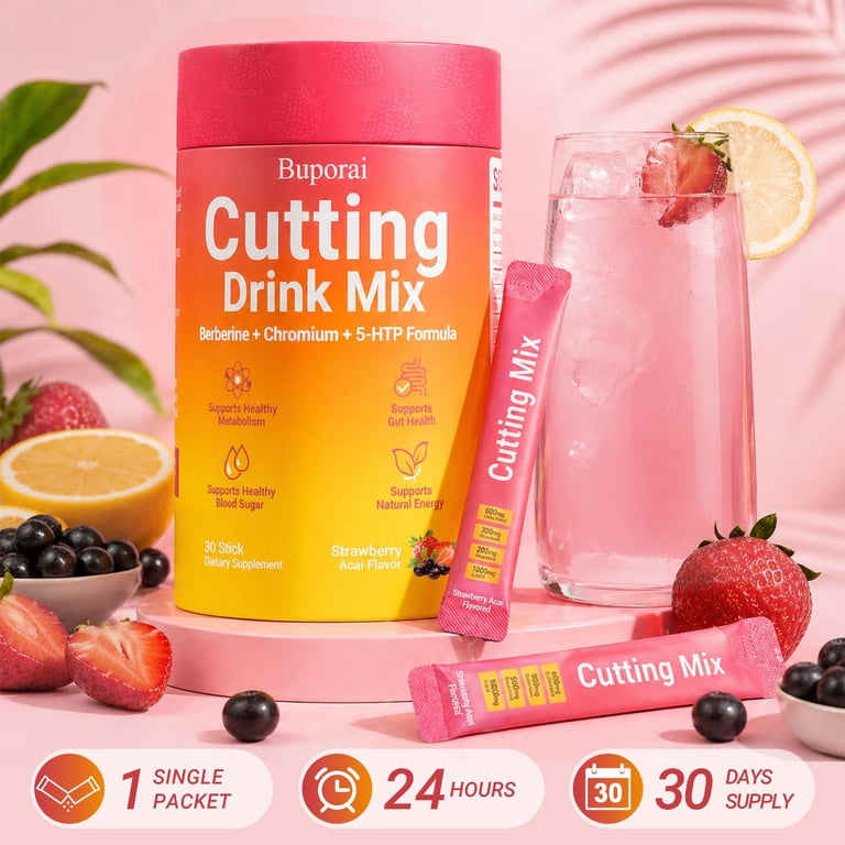 Cutting Drink Mix - with Berberine, 5-HTP, Yerba Mate & Magnesium - Healthy Weight Management & Gut Health - Vegan, Sugar-Free