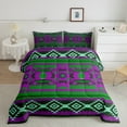 thumbnail image 2 of Manfei Southwestern Aztec Geometric Bedding Comforter Set,Rustic Western bohemian Twin Comforter Sets,Green Purple Bedding Set For Adult,Microfiber Bedroom Decor Reversible,2pcs, 2 of 8
